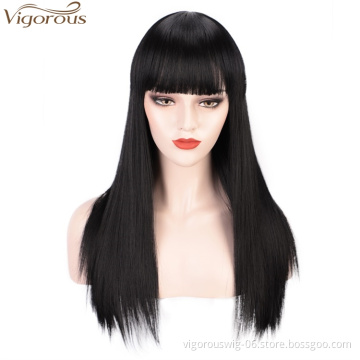 Vigorous 22 inches Cheap Long Straight Black Hair Wig Synthetic Wigs for Black Women High Temperature Wholesale Price